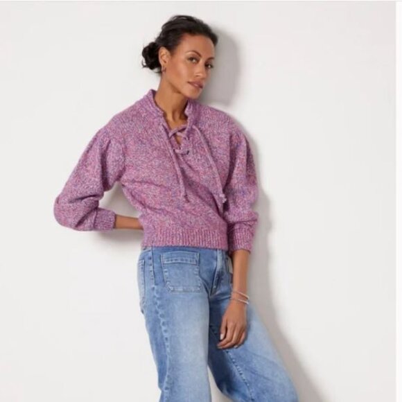 Ba&Sh Tibo Lace Up Sweater Alpaca Wool Blend Cozy Knit Pullover Sz S - Picture 2 of 10